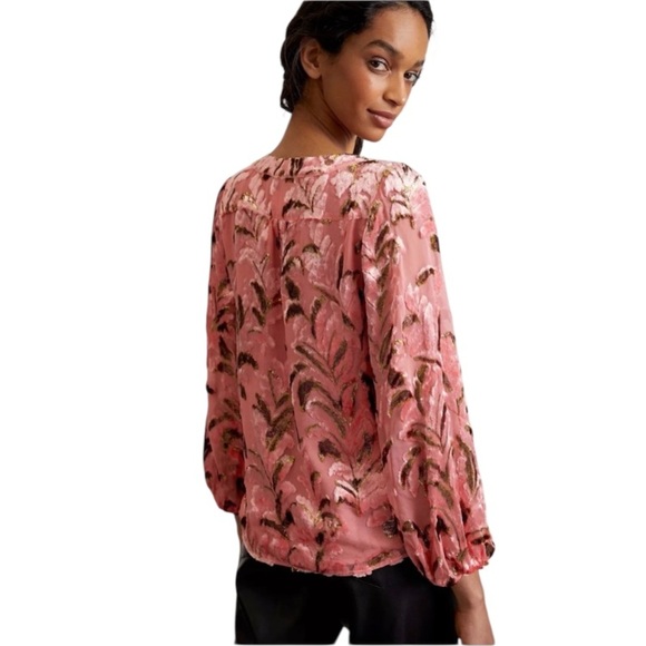 Anthropologie Lori Burnout Velvet Blouse Silk Blend Metallic Top NWOT Size XL - Picture 14 of 15